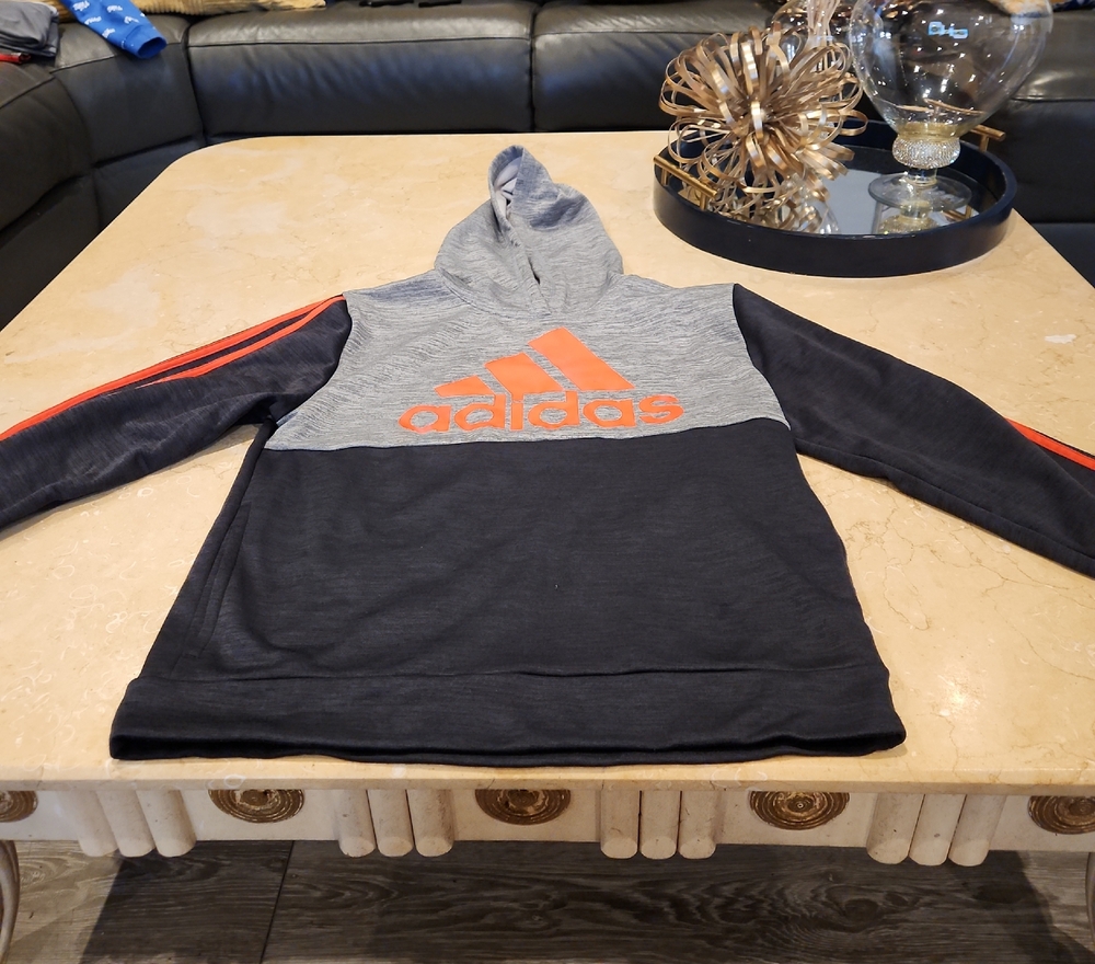 adidas Kids Gray and Black Hoodie with Orange Accents